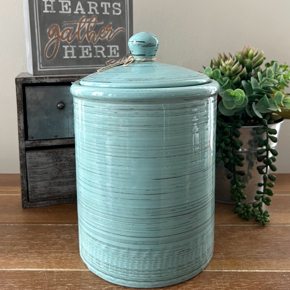 Ceramic Kitchen Canister with Lid - Aqua